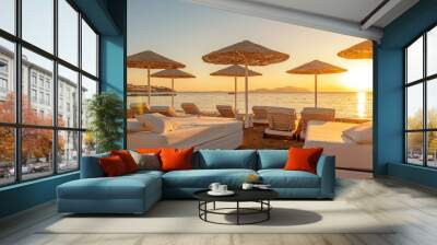 View of luxury tropical beach during sunset. Tourism and travel. Wall mural