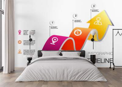 infographic template 3 step for business direction, marketing strategy, diagram, data, growth, arrow timeline, for presentation report and progress	 Wall mural