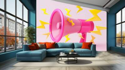 a pink megaphone with lightning bolts coming out of it Wall mural