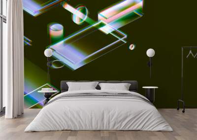 3D Visualization of data and glitch technology background. Abstract technology innovation future digital background. 3d rendering. Wall mural