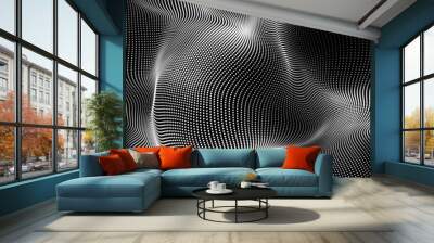 Dot white black wave technology texture background. Abstract big data digital concept. 3d rendering. Wall mural