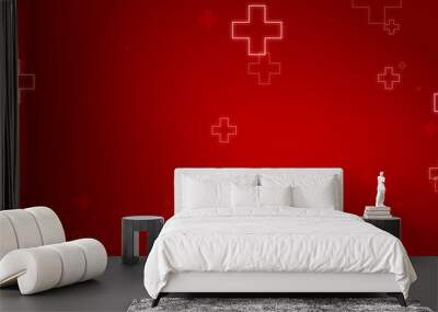 Medical health red cross neon light shapes pattern healthcare background. Wall mural