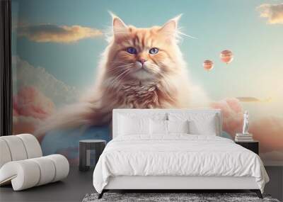 Cat Day, International Cat Day, world Cat Day, cat is on Earth, 3D rendering,Cat Appreciation Day.ai generated Wall mural