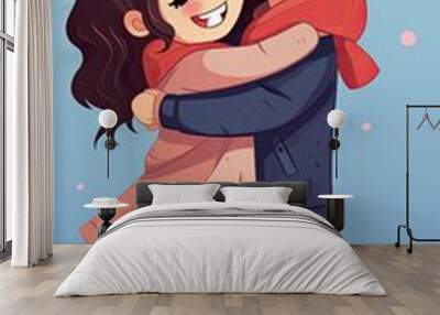 Couple in love. Boy and girl embracing each other affectionately. Characters for the feast of Saint Valentine. Vector illustration in cartoon style Wall mural