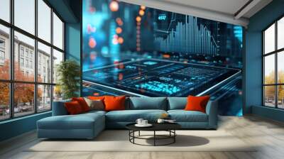 Futuristic server tech and data analytics technology illustration Wall mural