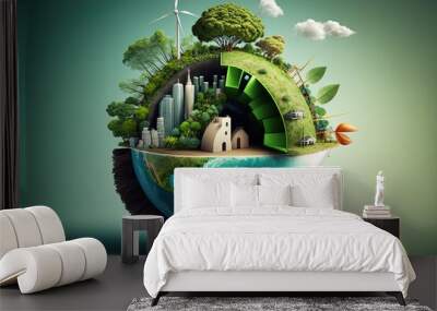 Green energy planet world. Digital illustration Wall mural