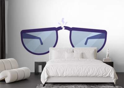 illustration of a pair of glasses split in two. broken glasses on the bridge. flat cartoon style. vector design Wall mural