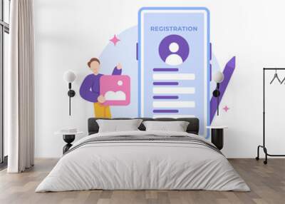 online registration, fill in personal data, complete profile data information. a user or registrant tries to fill out a registration form on a smartphone. sign up. illustration concept design. graphic Wall mural