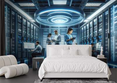 Cutting-Edge Data Center Operations with Diverse IT Professionals Wall mural