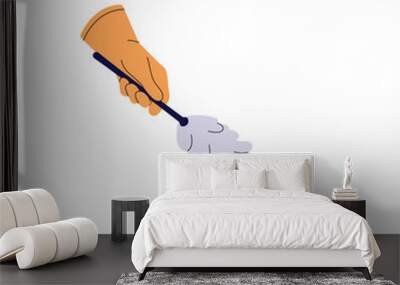 Feather duster in hand. Dust cleaner, brush, broom to wipe dirt, cleaning home. Sweeping supplies. Housework tools, housekeeping equipment. Flat isolated vector illustration on white background Wall mural