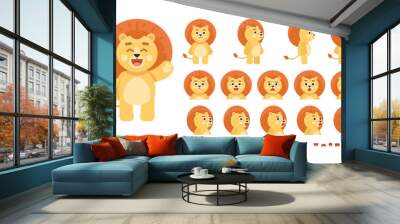 Cartoon cute lion character creation kit. Create your own pose, action, animation. Vector illustration Wall mural