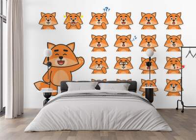 Cute fox avatar, emoticons showing various emotions. Chibi fox laughing, surprised, angry, crying, sad, sleeping and showing other expressions. Vector illustration bundle Wall mural