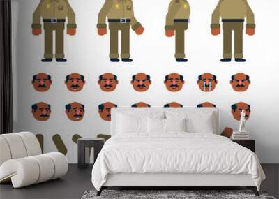 Old black or indian policeman creation kit. Create your own pose, animation. Flat design vector illustration Wall mural