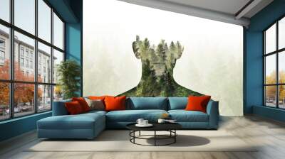 double exposure of person and digital illustration 3d rendered Wall mural