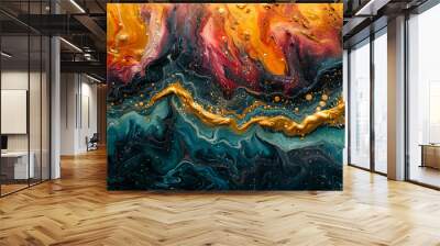 Abstract Earth with chaotic fire textures and smooth flowing water patterns Wall mural