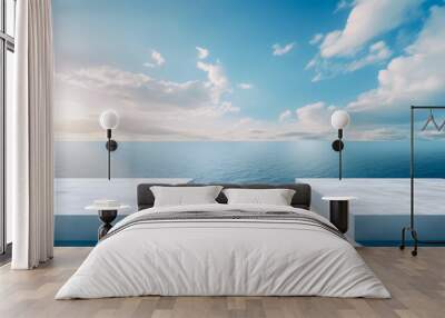 Ocean landscape with pedestal showcase ,sea and sky.Use for product presentation and banner.Generative AI Wall mural