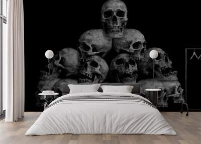 Awesome, Pile Of Skull , On Black Background Wall mural