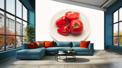 Sliced Fresh ripe tomatoes on a plate Wall mural