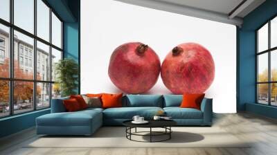 Two red pomegranate isolated on white background Wall mural