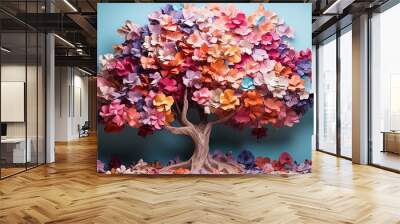 bright colorful pastel paper tree sculpture wall painting mural
 Wall mural