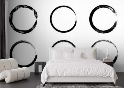 Circle frame set. Ink paint brush stain. Vector illustration. Wall mural