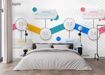 Concept of business model with 4 successive steps. Four colorful graphic elements. Timeline design for brochure, presentation. Infographic design layout
 Wall mural