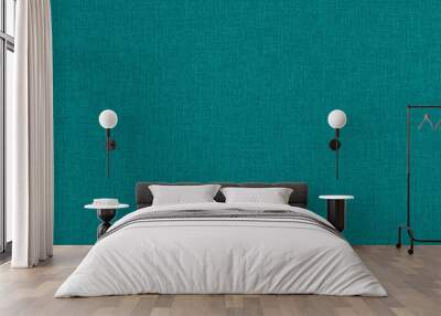 Close-up long and wide texture of natural mint fabric or cloth in cyan color. Fabric texture of natural cotton or linen textile material. Blue canvas background. Wall mural