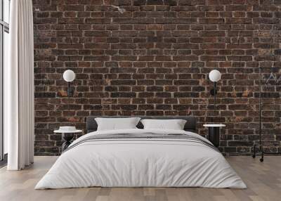 Loft exposed dirty vintage brick wall. Brown red brickwork texture banner. Wall mural