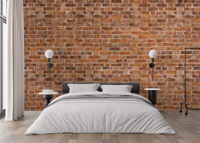 Vintage exposed brown and red old brick wall. Brickwork textured background and long brown banner. Wall mural