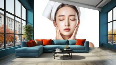 20-25 year old Beauty Asian women spa skin healthy on 100% isolate white background. Wall mural