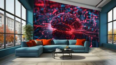 AI Machine learning in science ai network futuristic intelligence datum machine cyber digital concept. Wall mural