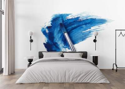 Blue brush watercolor painting isolated on white background. Wall mural