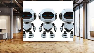 Three small white robot chat bot isolated on a transparent background Wall mural