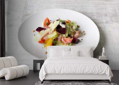 Salad of baked beet with fruits and raw meat Wall mural