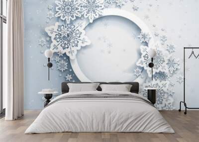 christmas frame on snow background Wall mural