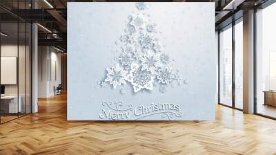 Christmas tree from snowflakes Wall mural