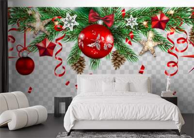 Top decoration with fir and balls winter holiday Wall mural