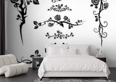 Сalligraphic elements set with roses. Wall mural