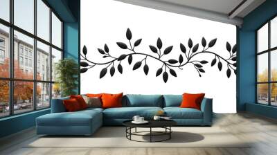 black floral elements border isolated on transparent background cutout Wall mural