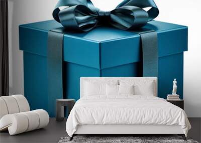 blue gift box with ribbon isolated on transparent background cutout Wall mural