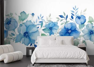 blue roses border watercolor isolated on transparent background cutout Wall mural