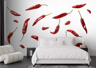 dry red chili peppers isolated on transparent background cutout Wall mural