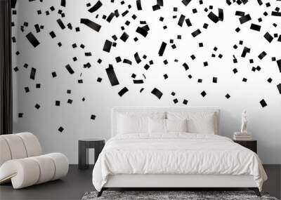 flying black confetti isolated on transparent background cutout Wall mural