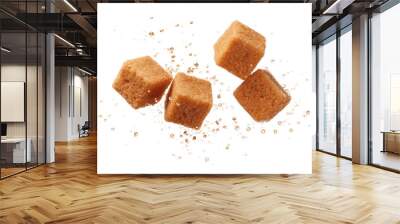 flying brown sugar cubes isolated on transparent background cutout Wall mural