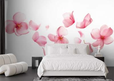 flying pink petals isolated on transparent background cutout Wall mural