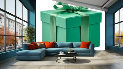 green gift box isolated on transparent background cutout Wall mural