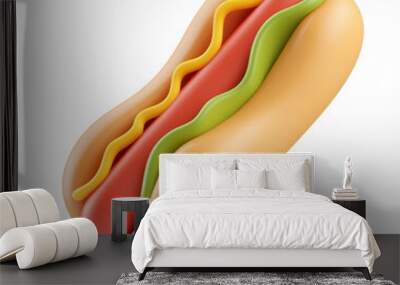 hot dog with mustard 3d render icon isolated on transparent background cutout Wall mural