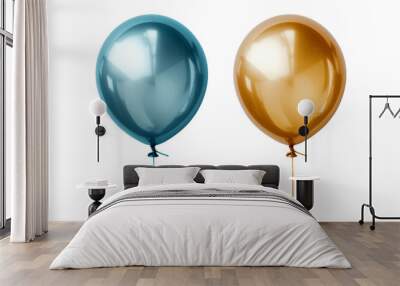 luxury blue gold balloons isolated on transparent background cutout Wall mural