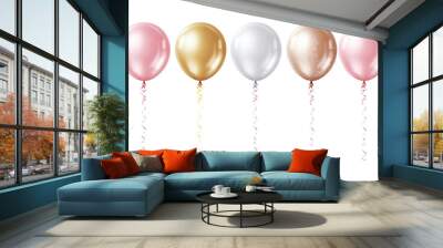 luxury gold bronze silver pink party balloons isolated on transparent background cutout Wall mural