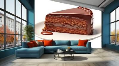 piece of chocolate cake isolated on transparent background cutout Wall mural